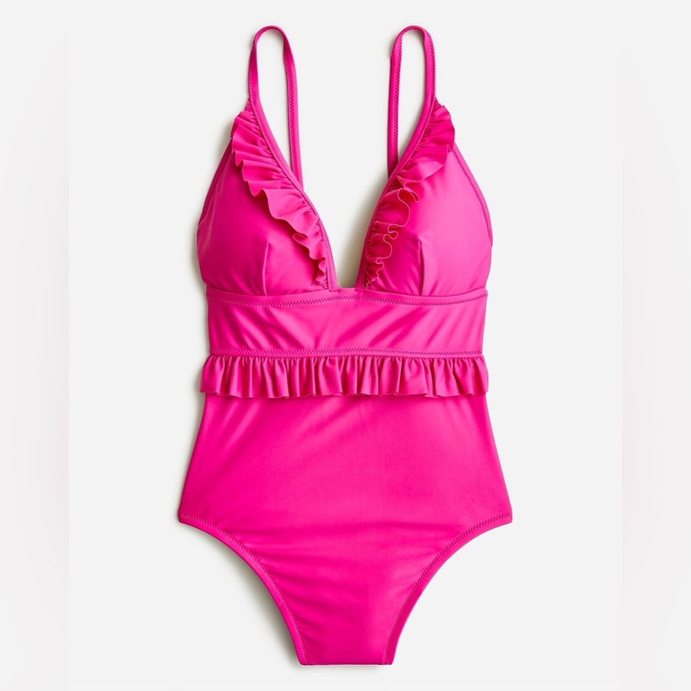 J CREW Pink Ruffled One Piece Swimsuit